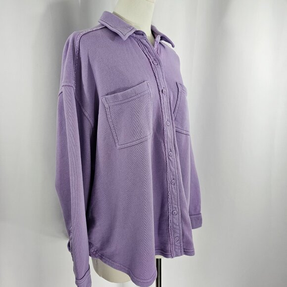 Aerie Lumber Jane Women's Oversized Distressed Shacket Top Lilac Purple Size S - Picture 6 of 14